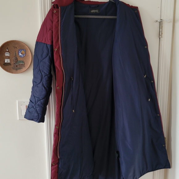 Summersalt‎ Long Colorblock Eco Quilted Coat Midnight & Black Cherry 1XL - Picture 8 of 11